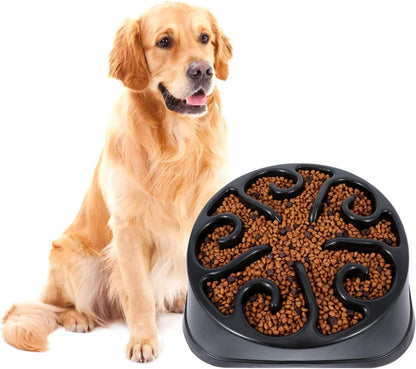 Slow Feeder Dog Bowl for Large Dogs, Anti-Gulping Maze Dog Food Bowl Bloat Stop Puzzle Bowl Non-Toxic Eco Friendly Anti-Choke Large Dog Bowls, One Size, E-Black