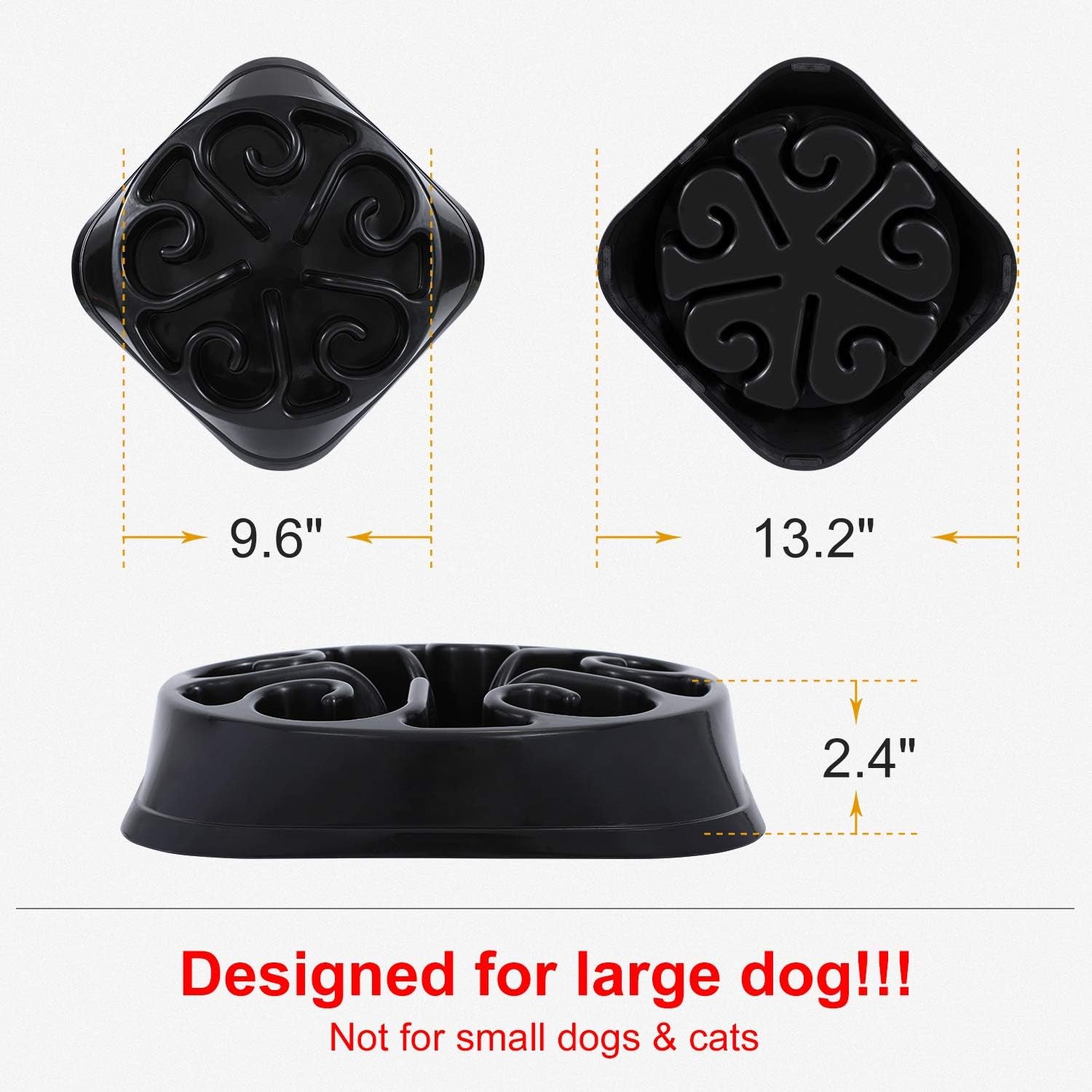 Slow Feeder Dog Bowl for Large Dogs, Anti-Gulping Maze Dog Food Bowl Bloat Stop Puzzle Bowl Non-Toxic Eco Friendly Anti-Choke Large Dog Bowls, One Size, E-Black